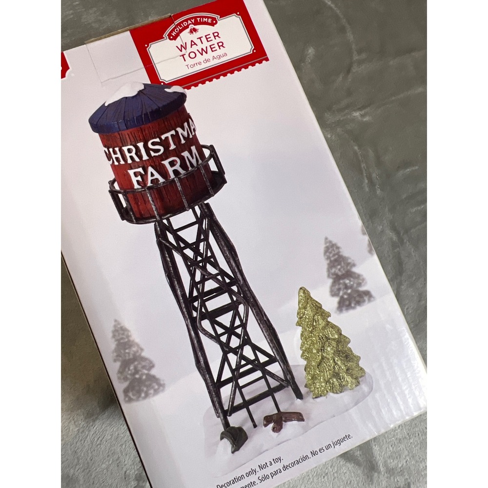 Holiday Time‎ Christmas Village Farm Water Tower Red Blue 6.875" Accessory Decor